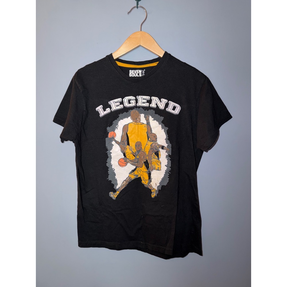 Seven Souls Mens‎ Legend Basketball Graphic T-Shirt Black Yellow Size L